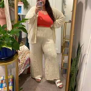 Eloquii Cream Wide-Leg Cable Knit Pants